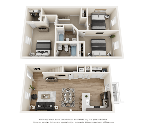 Floor plan for 3 beds, 2.5 baths, 1440 sqft